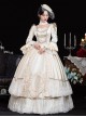 Elegant Champagne Satin Retro European Style Royal Tea Party Costume Crew Neck Lolita Prom Dress Mesh Hat Set