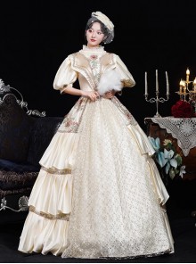 Champagne Elegant Rococo European Empire Aristocracy Royal Tea Party Lapel Costume Lolita Prom Dress