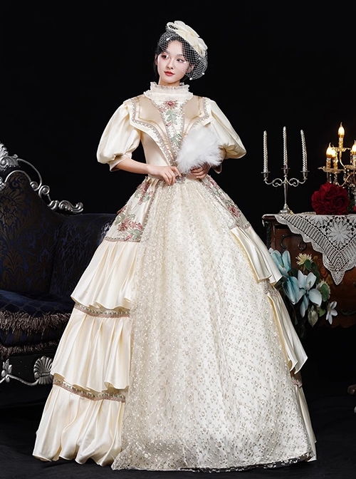 Champagne Elegant Rococo European Empire Aristocracy Royal Tea Party Lapel Costume Lolita Prom Dress