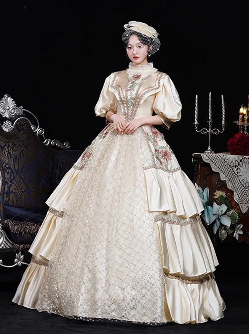 Champagne Elegant Rococo European Empire Aristocracy Royal Tea Party Lapel Costume Lolita Prom Dress