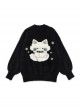 Night Cat Series Cute Cat Pattern Sweet Cool Leather Button Decoration Kawaii Fashion Black Sweater