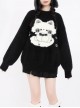 Night Cat Series Cute Cat Pattern Sweet Cool Leather Button Decoration Kawaii Fashion Black Sweater