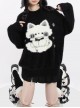 Night Cat Series Cute Cat Pattern Sweet Cool Leather Button Decoration Kawaii Fashion Black Sweater