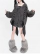 Angora Giant Rabbit Series Plush Faux Mink Cross Strap Design Kawaii Fashion Winter Gray Hooded Sweater