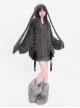 Angora Giant Rabbit Series Plush Faux Mink Cross Strap Design Kawaii Fashion Winter Gray Hooded Sweater