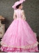 Pink Sweet Elegant Lace Mesh Yarn Lady Tea Party Dance European Palace Style Lolita Prom Long Dress