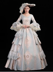 Light Blue Simple Elegant Lace Ruffles Victorian French Lady Tea Party Palace Lolita Prom Long Dance Dress