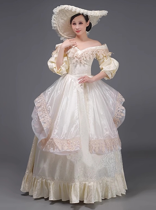 Champagne Color Ruffles Victorian French Lady Drama Performance Palace Lolita Prom Elegant Off Shoulder Dance Dress