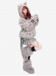 Runaway Cat Series Cute Plush Cat Ears Cool Leather Buckle Rivet Decoration Kawaii Fashion Gray Hooded Coat