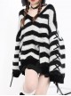 Magic Surge Series V Neck Loose Cross Strap Design Kawaii Fashion Plush Black Gray Striped Sweater