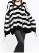 Magic Surge Series V Neck Loose Cross Strap Design Kawaii Fashion Plush Black Gray Striped Sweater