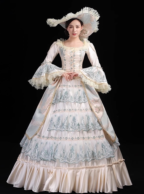 Champagne Light Blue Color Ruffles Gorgeous Victorian Elegant Lady Party Drama Performance Palace Lolita Prom Dress