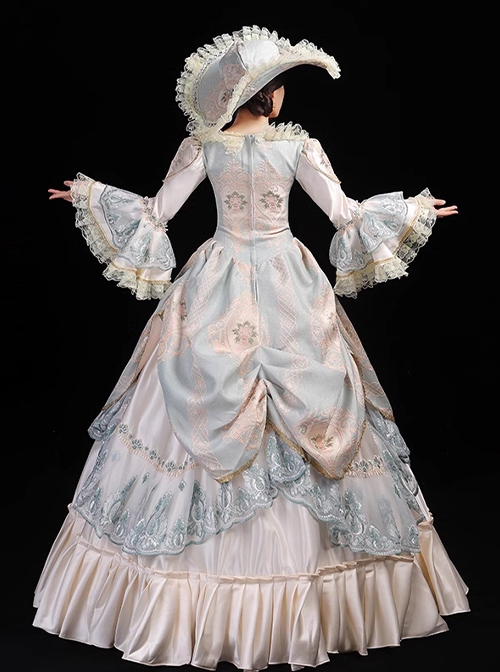 Champagne Light Blue Color Ruffles Gorgeous Victorian Elegant Lady Party Drama Performance Palace Lolita Prom Dress