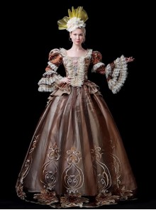 Brown European Retro Lace Victorian Elegant Gorgeous Dignified Lady Party Palace Lolita Prom Dress