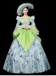 Demure Bright Green Satin White Crane Noble Long Sleeve High Waist Lace Classic Prom Lolita Dress