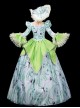 Demure Bright Green Satin White Crane Noble Long Sleeve High Waist Lace Classic Prom Lolita Dress