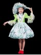 Demure Bright Green Satin White Crane Noble Long Sleeve High Waist Lace Classic Prom Lolita Child Dress