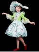 Demure Bright Green Satin White Crane Noble Long Sleeve High Waist Lace Classic Prom Lolita Child Dress