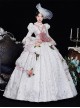 White Floral European Style Palace Cute Sweet Puff Sleeves Lace Ruffles Classic Prom Lolita Noble Lady Dress