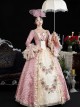 Pink Jacquard European Style Sweet Rococo Palace Delicate Flowers Ruffles Sleeves Lace Classic Prom Lolita Dress