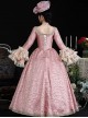 Pink Jacquard European Style Sweet Rococo Palace Delicate Flowers Ruffles Sleeves Lace Classic Prom Lolita Dress