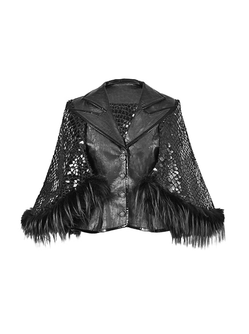 Shadow Of Snake Eyes Series Black Gothic Punk Siren Environmentally Friendly Fur Suit Cape Coat