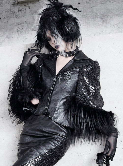 Shadow Of Snake Eyes Series Black Gothic Punk Siren Environmentally Friendly Fur Suit Cape Coat