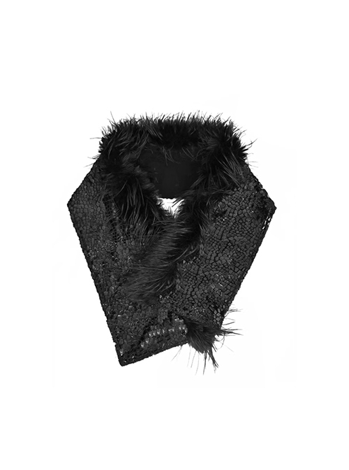 Shadow Of Snake Eyes Series Black Gothic Punk Lush Black Long Fur Multi-Wear Warm Windproof Large Scarf