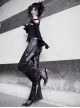 Shadow Of Snake Eyes Series Black Gothic Punk Patent Leather Sequins Slim Fit Thickened Low Waist Flared Trousers