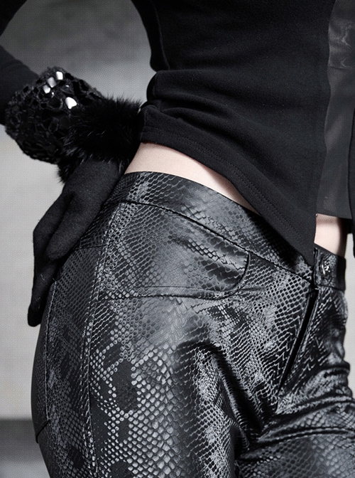 Shadow Of Snake Eyes Series Black Gothic Punk Patent Leather Sequins Slim Fit Thickened Low Waist Flared Trousers