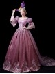 Off Shoulder European Style Retro Hollow Embroidery Palace Costume Host Prom Classic Lolita Puff Sleeves Dress