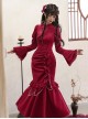 Red Embroidered Velvet Chinese New Year Style Classic Lolita Fishtail Lace Pearls Cheongsam Dress