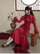 Red Embroidered Velvet Chinese New Year Style Classic Lolita Fishtail Lace Pearls Cheongsam Dress