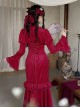 Red Embroidered Velvet Chinese New Year Style Classic Lolita Fishtail Lace Pearls Cheongsam Dress