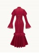 Red Embroidered Velvet Chinese New Year Style Classic Lolita Fishtail Lace Pearls Cheongsam Dress