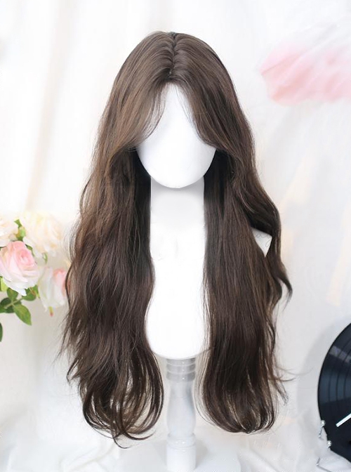 Elegant Stylish Daily Black Fluffy Mid Split Bangs Long Curly Hair Classic Lolita Full Head Wig