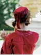 Refined Elegant Handmade Retro Wine Red Classic Lolita Mesh Yarn Lace Velvet Bowknot Hat