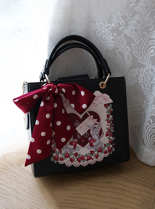 Berry Rabbit Series Retro Strawberry Dessert Cake Bunny Sweet Lolita Polka Crossbody Square Bag