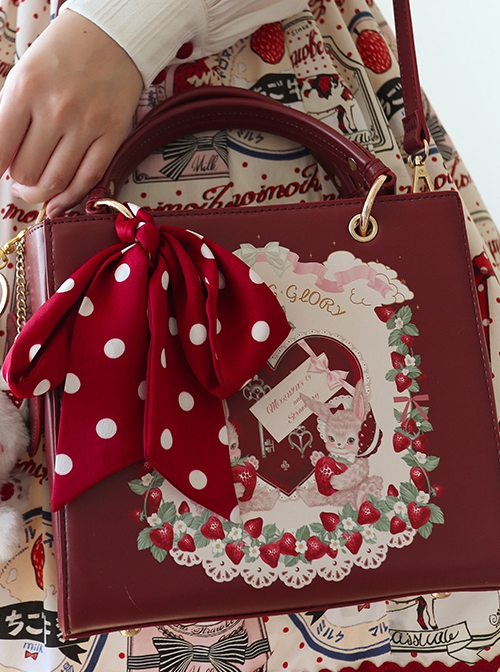 Berry Rabbit Series Retro Strawberry Dessert Cake Bunny Sweet Lolita Polka Crossbody Square Bag