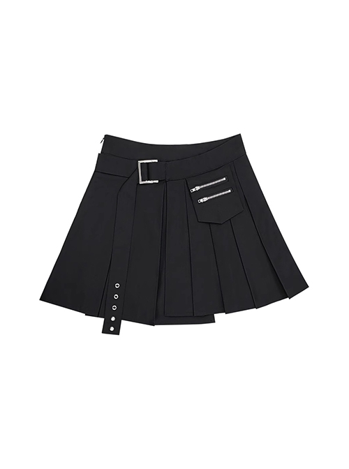 Shadow Mobile Series Handsome Functional Punk Style Kawaii Fashion Black Irregular Splicing Skirt