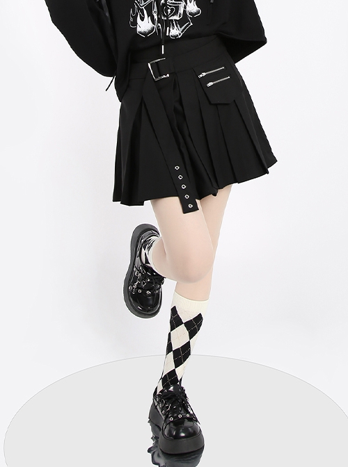 Shadow Mobile Series Handsome Functional Punk Style Kawaii Fashion Black Irregular Splicing Skirt