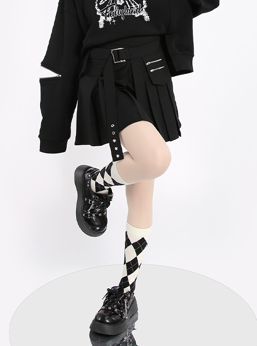 Shadow Mobile Series Handsome Functional Punk Style Kawaii Fashion Black Irregular Splicing Skirt