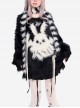 Angel Rabbit Ghost Series Sweet Cool Dark Rabbit Pattern Kawaii Fashion Loose Black White Scarf Sweater Set