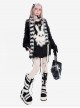 Angel Rabbit Ghost Series Sweet Cool Dark Rabbit Pattern Kawaii Fashion Loose Black White Scarf Sweater Set