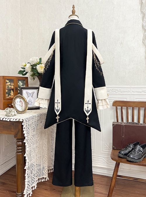 Prayer Series Medieval Handsome Holy Priesthood Cross Pendants Ouji Fashion Shirt Lapel Coat Pants Set