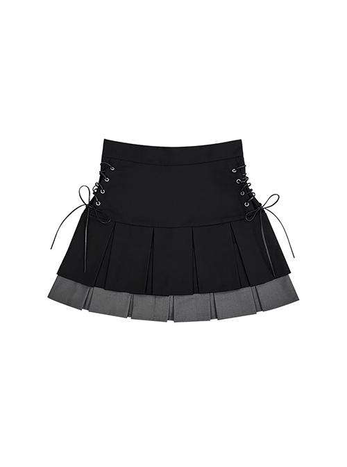 Saint Girl Domain Series Daily Girlish Cross Strap Kawaii Fashion Color Block High Waist Skirt