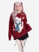 Cute Little White Series Subculture Christmas V Neck Bow Cat Pattern Kawaii Fashion Red Sweater