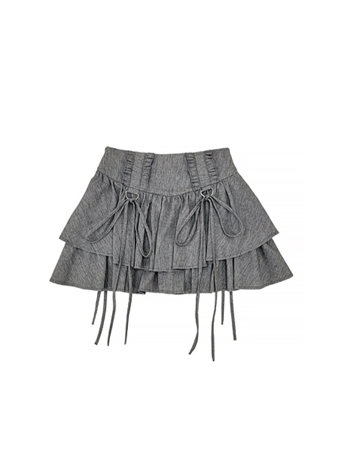 Dream Solo Dance Series Punk Style Sweet Cool Ruffled Bowknot Straps Girly Kawaii Fashion Gray Skirt