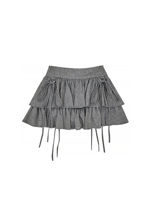 Dream Solo Dance Series Punk Style Sweet Cool Ruffled Bowknot Straps Girly Kawaii Fashion Gray Skirt