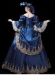 Victorian Retro Exquisite Flowers Reflective Satin Bowknot Classic Lolita Prom Puff Lace Ruffles Sleeves Long Dress